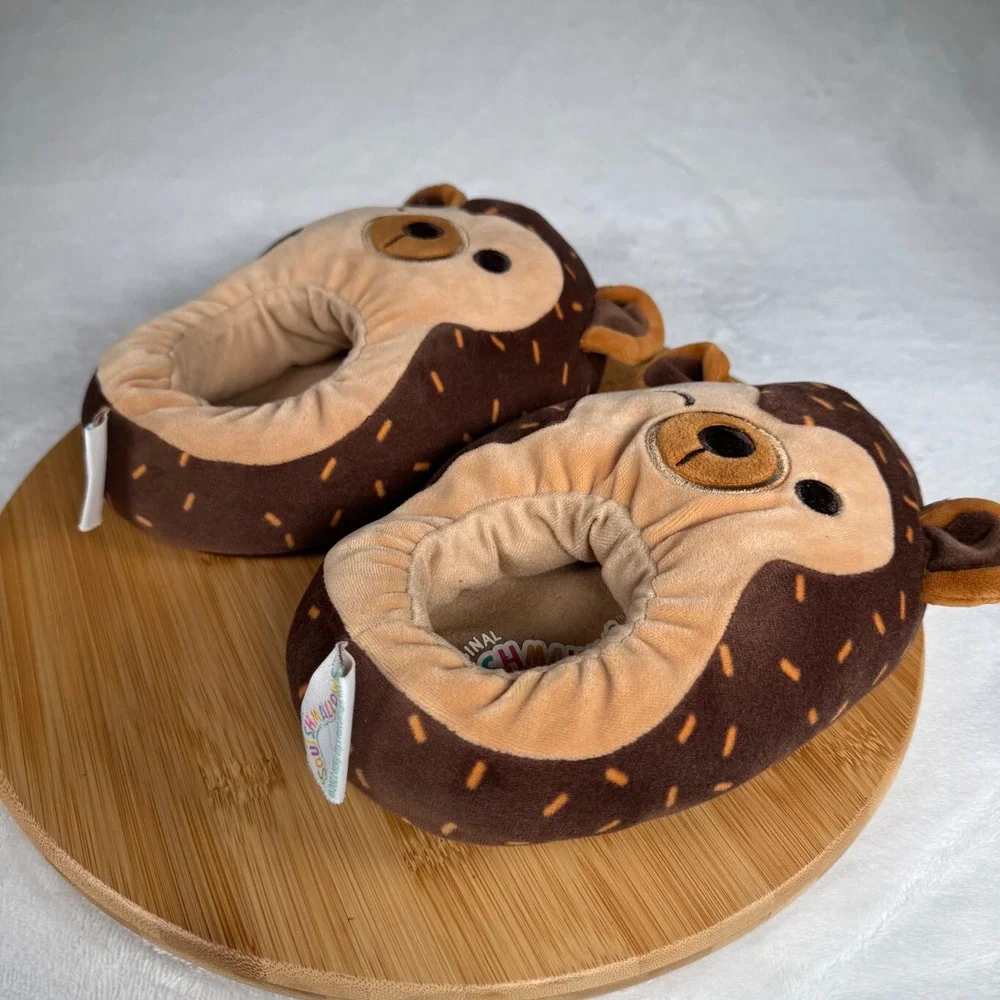 Squishmallows‎ Brown Hedgehog Plush Slippers Kids 2-3 Cozy Cute Character